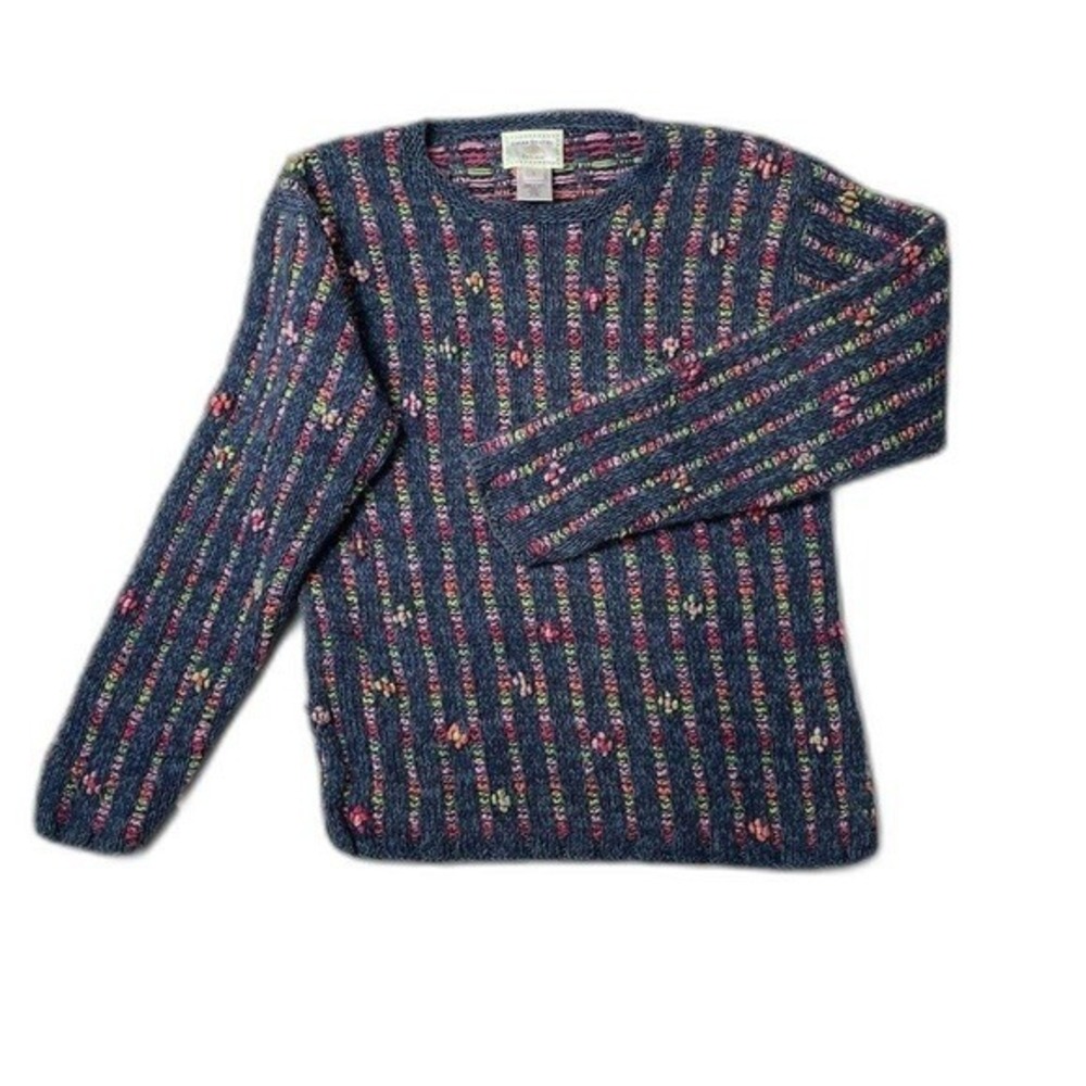 Susan Bristol Women's Vintage Y2K Long Sleeve Knit Blue Crewneck Sweater Small